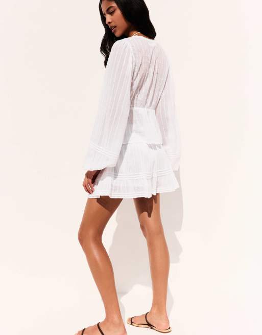 Pull&Bear cotton puff sleeve top in white