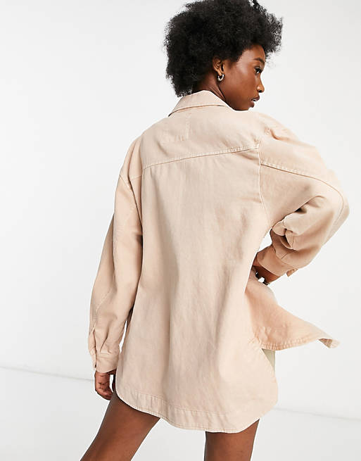 Tops Shirts & Blouses/Pull&Bear cotton shacket in blush 