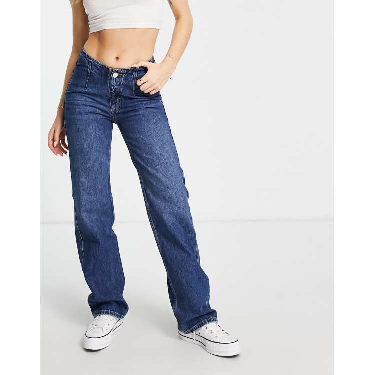 Dark blue jeans straight hot sale leg