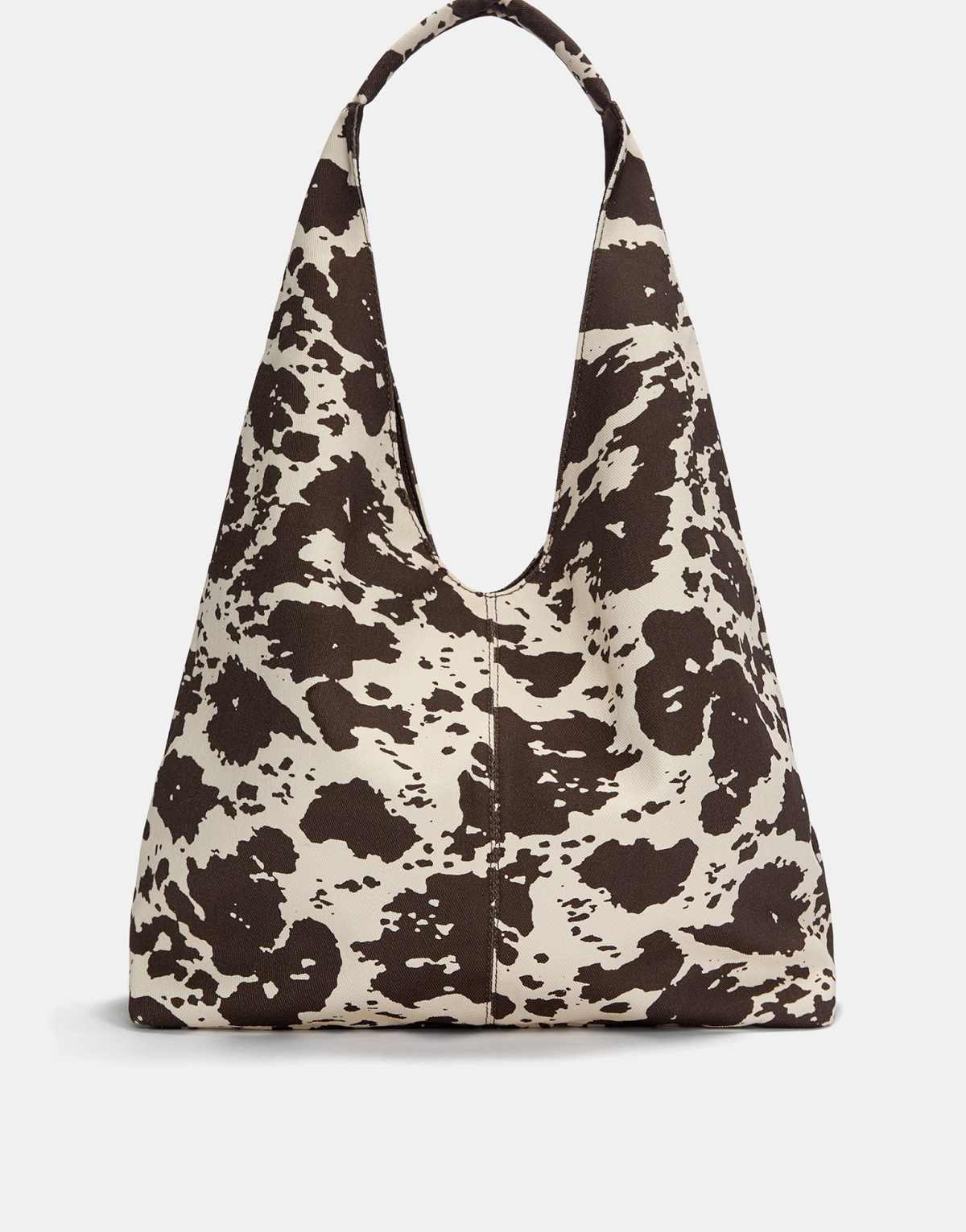 Pull&Bear cow print canvas shopper bag in brown