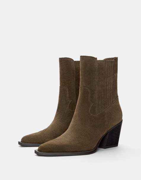 Pull&Bear Cowboy ankle boots in brown - view 1