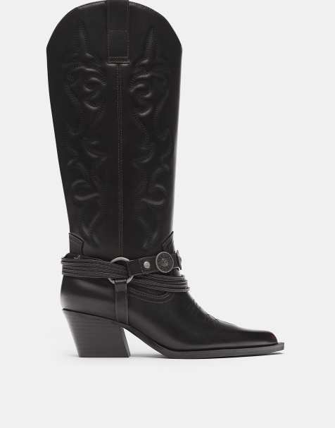 Pull&Bear Cowboy boots with buckle in burgundy - view 1