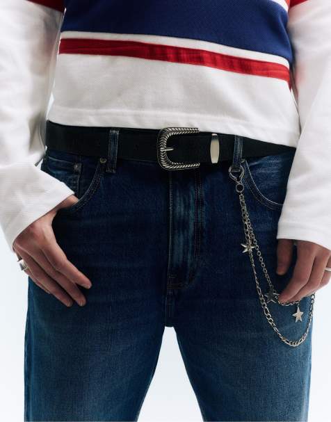 Pull&Bear – Cowboy-Gürtel in Schwarz mit Knitteroptik - view 1