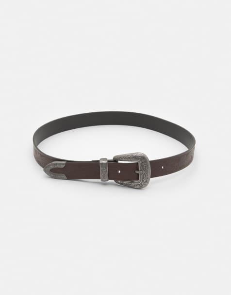 Pull&Bear - Cowboy riem met leereffect in bruin - view 1
