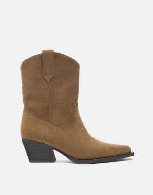 Pull & Bear - Cowboy-Stiefeletten in Braun-Bunt