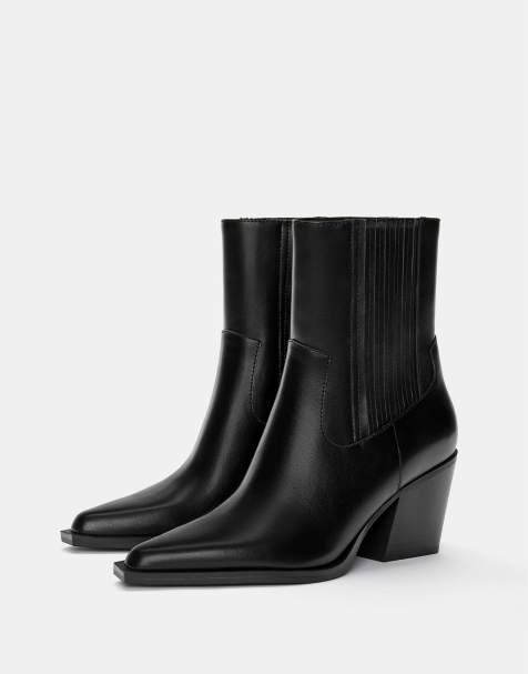Pull&Bear – Cowboy-Stiefeletten in Schwarz mit Absatz - view 1
