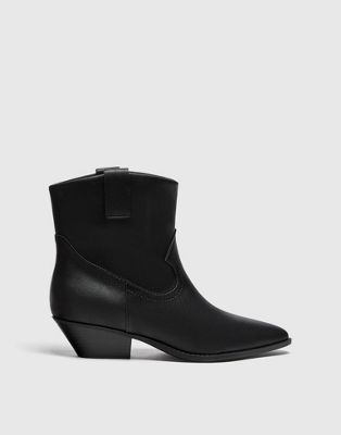 Pull&Bear cowboy western heeled ankle boots in black