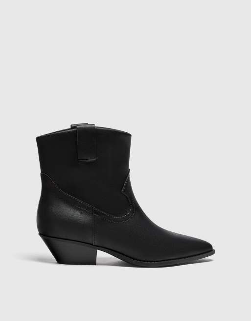 Pull&Bear cowboy western heeled ankle boots in black | ASOS