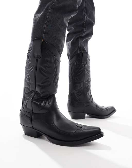 Pull&Bear - Cowboylaarzen met stikselmotief in zwart