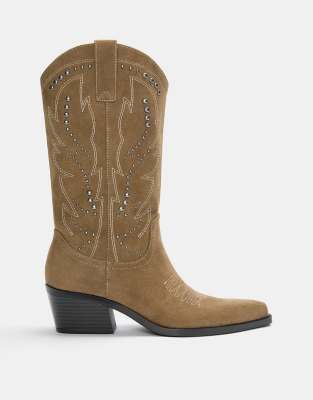 Pull & Bear - Cowboystiefel in Braun-Bunt