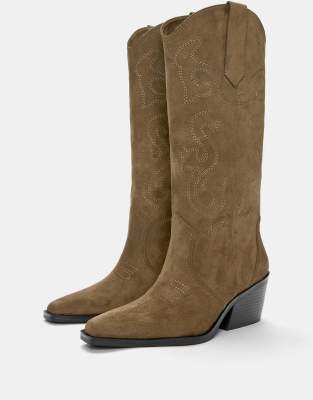 Pull & Bear - Cowboystiefel in Braun-Brown