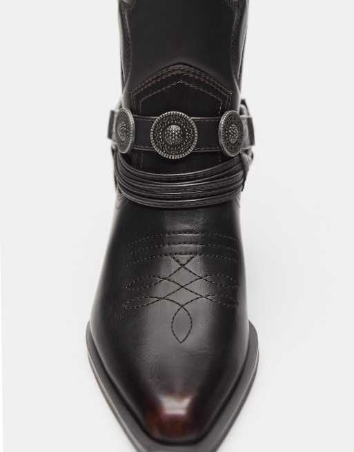 Pull&Bear Cowboystiefel mit Schnalle in Burgunderrot, 4 von 5