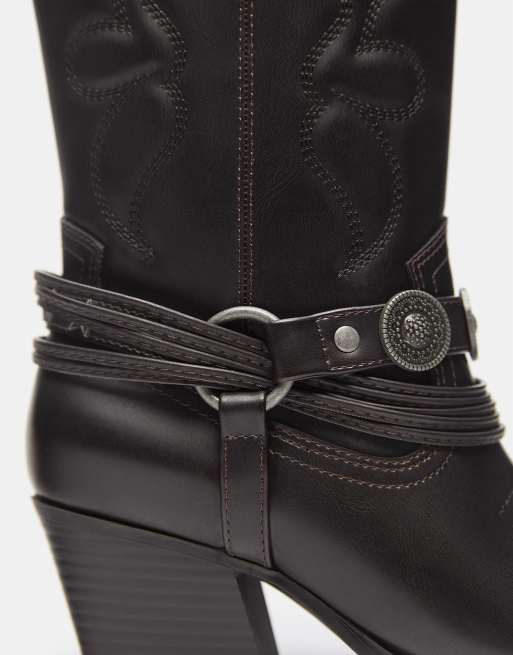 Pull&Bear Cowboystiefel mit Schnalle in Burgunderrot, 5 von 5