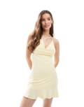 [Pull & Bear] Pull & Bear cowl halterneck mini dress in pale yellow M YELLOW
