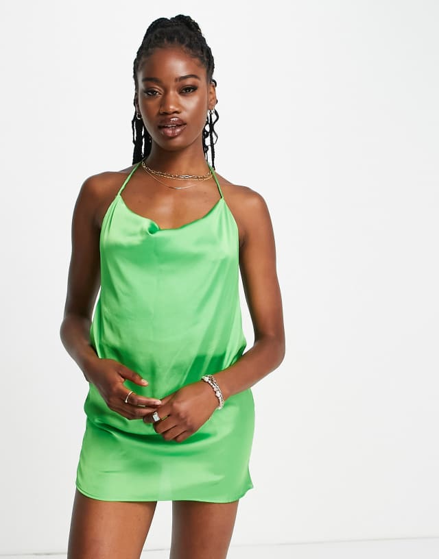 Pull&Bear cowl neck satin mini dress in mint