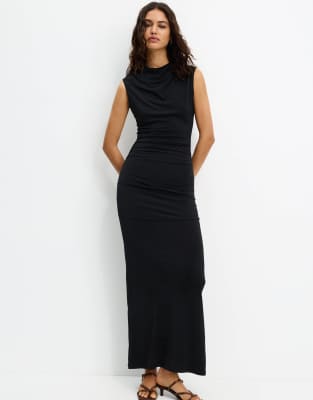 pull&bear cowl neck sleeveless dress in black