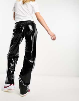Pull Bear crackle finish vinyl pants in black
