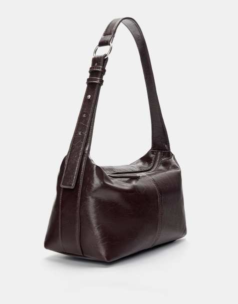 Pull&Bear Crackled shoulder bag in burgundy - view 1