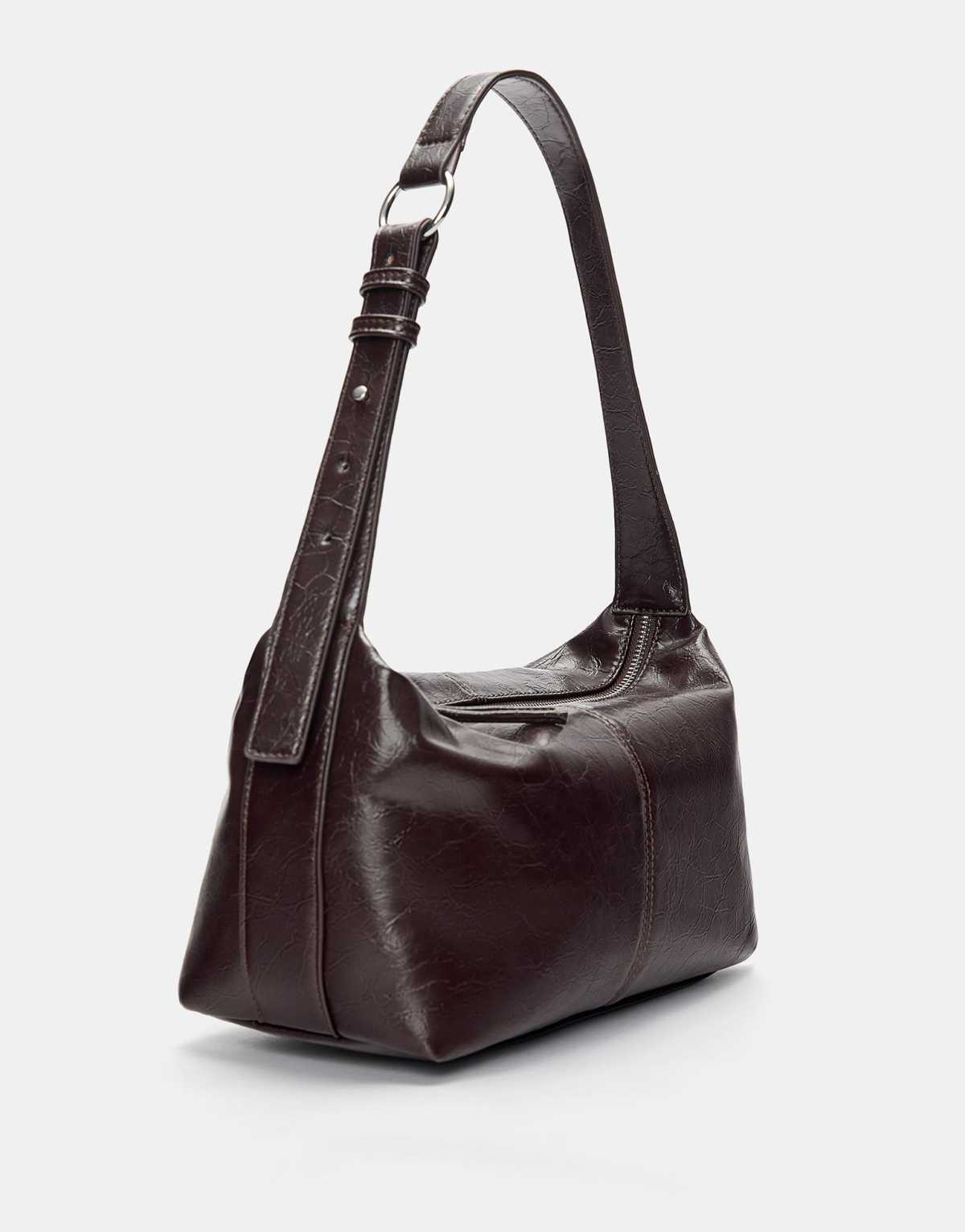 Pull&Bear Crackled shoulder bag in burgundy
