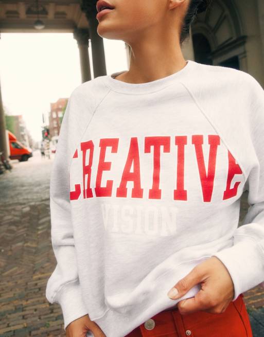 Pull&Bear Creative sweatshirt med grafiskt tryck i gråmelerad, 2 av 5