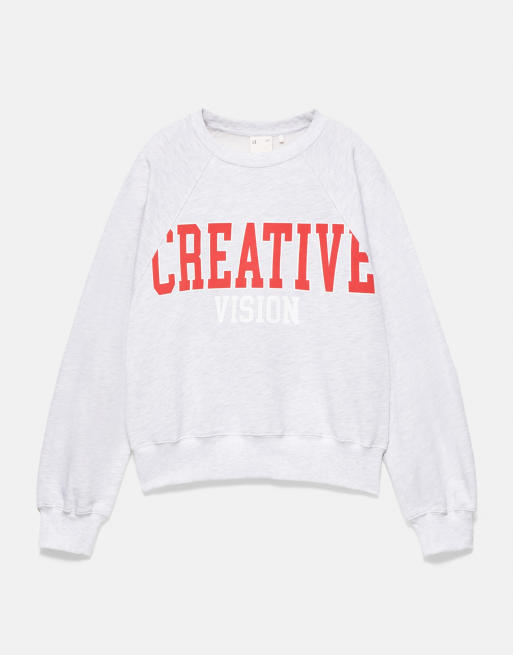 Pull&Bear Creative sweatshirt med grafiskt tryck i gråmelerad, 3 av 5