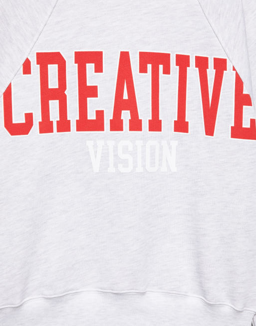 Pull&Bear Creative sweatshirt med grafiskt tryck i gråmelerad, 4 av 5