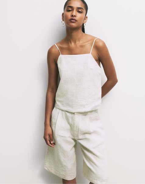 Pull&Bear - Cremefarvet top i 100% hør - view 1