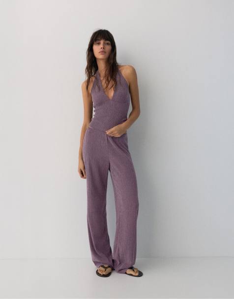 Pull&Bear crepe halter neck set in lilac - view 1