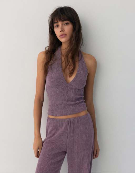 Pull&Bear Crepe halter neck top in lilac | ASOS