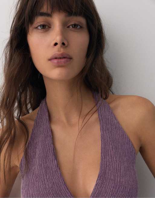 Pull&Bear Crepe halter neck top in lilac | ASOS