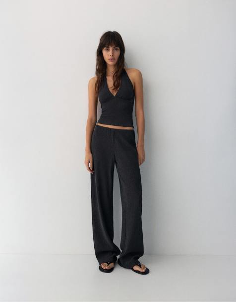 Pull&Bear Crepe straight-leg trousers in blue - view 1