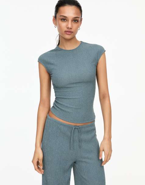 Pull&Bear crepe top in mid blue - view 1