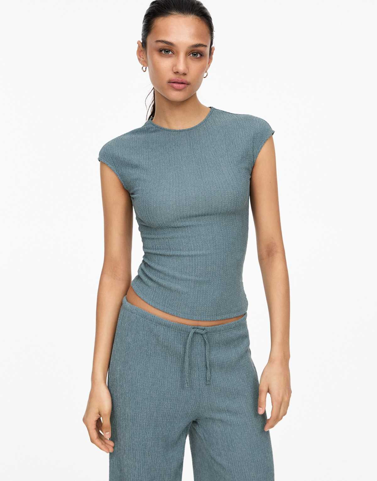 Pull&Bear crepe top in mid blue