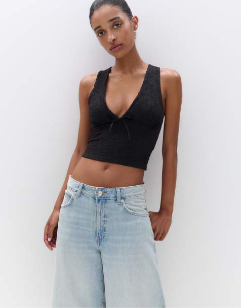 Pull&Bear Crepe top with bow in black - view 1