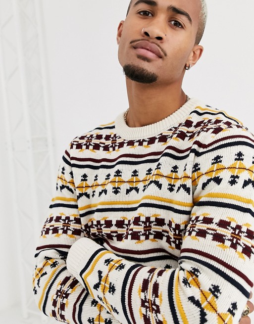 Pull&Bear crew neck jumper with knit detailing in cream