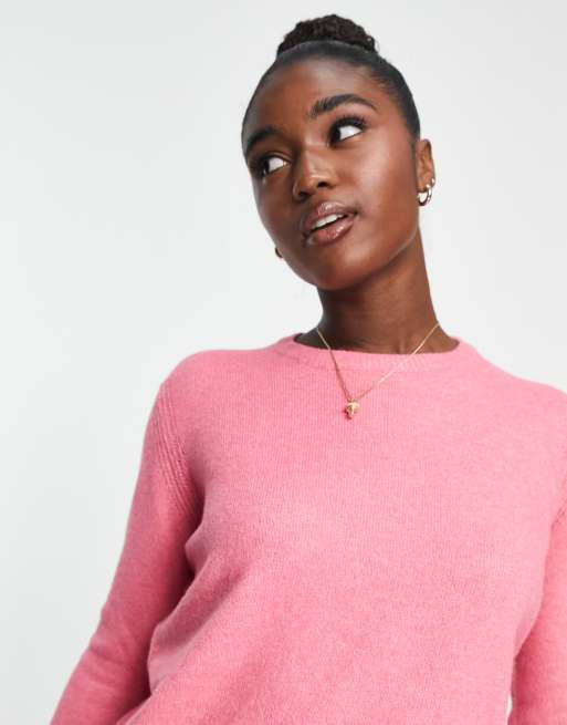 Pull&Bear crew neck long sleeve jumper in pink | ASOS