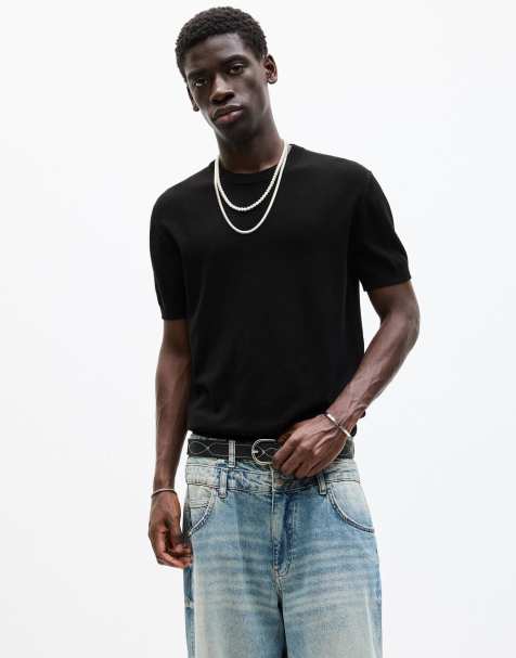 Pull&Bear crew neck short sleeve viscose t-shirt in black - view 1