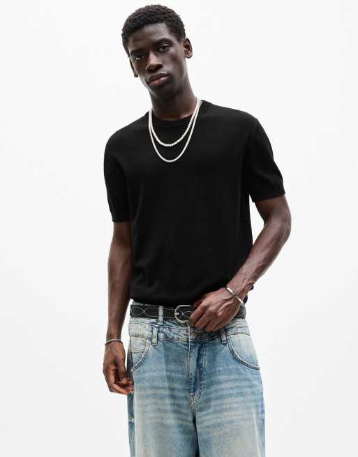 Pull&Bear crew neck short sleeve viscose t-shirt in black
