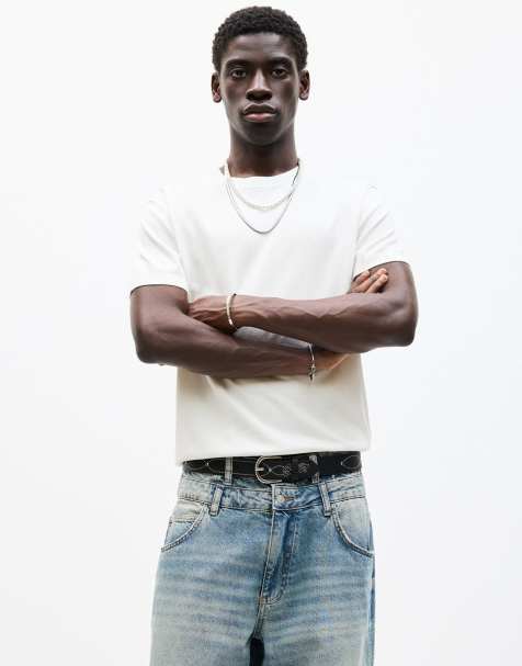 Pull&Bear crew neck short sleeve viscose T-shirt in white - view 1