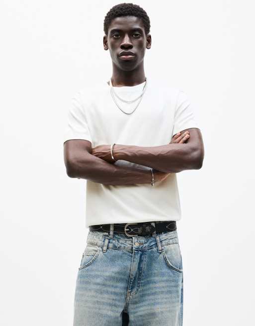 Pull&Bear crew neck short sleeve viscose t-shirt in white