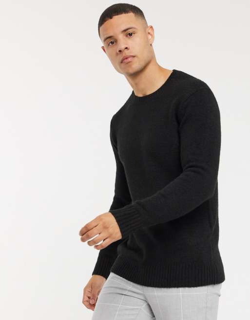 Pull&Bear crew neck soft knit jumper in black | ASOS