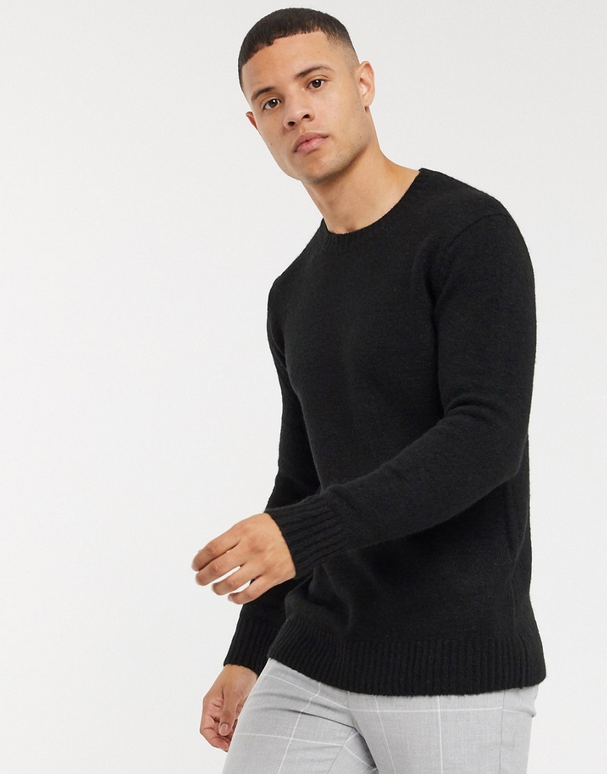 Pull & Bear crew neck soft knit sweater in black
