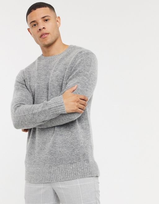 Pull&Bear crew neck soft knit sweater in gray marl | ASOS