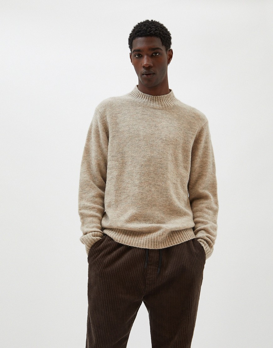Pull & Bear Crew Neck Sweater In Camel-Brown
