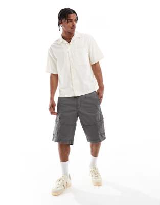 Pull & Bear Crinkle Textured Camp Collar Shirt In Neutral