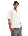 [Pull & Bear] Pull & Bear crinkle textured revere collar shirt in ecru-Neutral M Sand