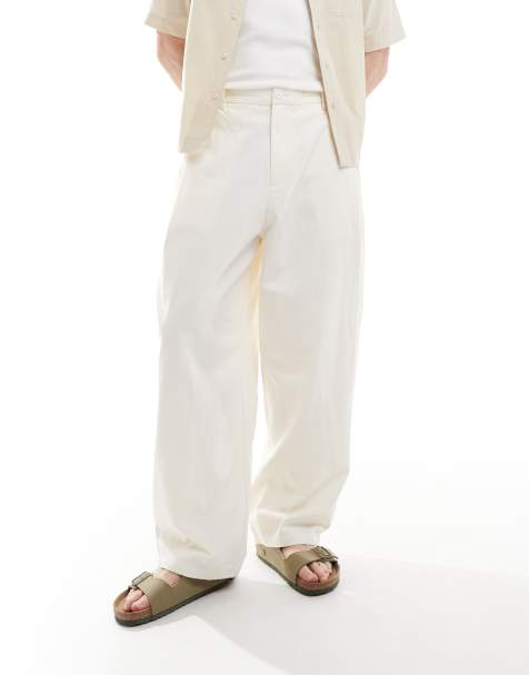 Pull&Bear crinkle textured trousers in ecru - view 1