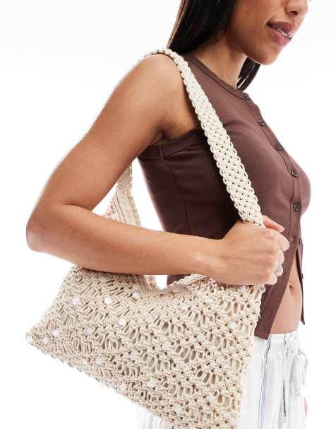 Pull&Bear crochet bag with sequin detail in sand - view 1