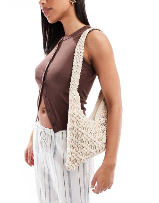 Pull&Bear crochet bag with sequin detail in sand