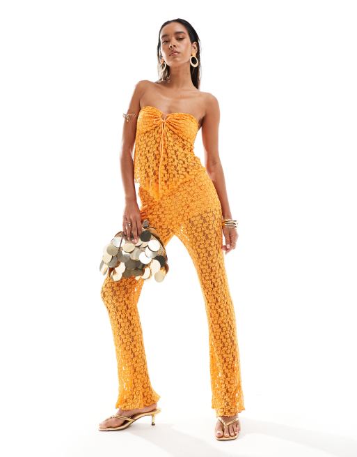 Pull&Bear crochet flare pants in orange - part of a set